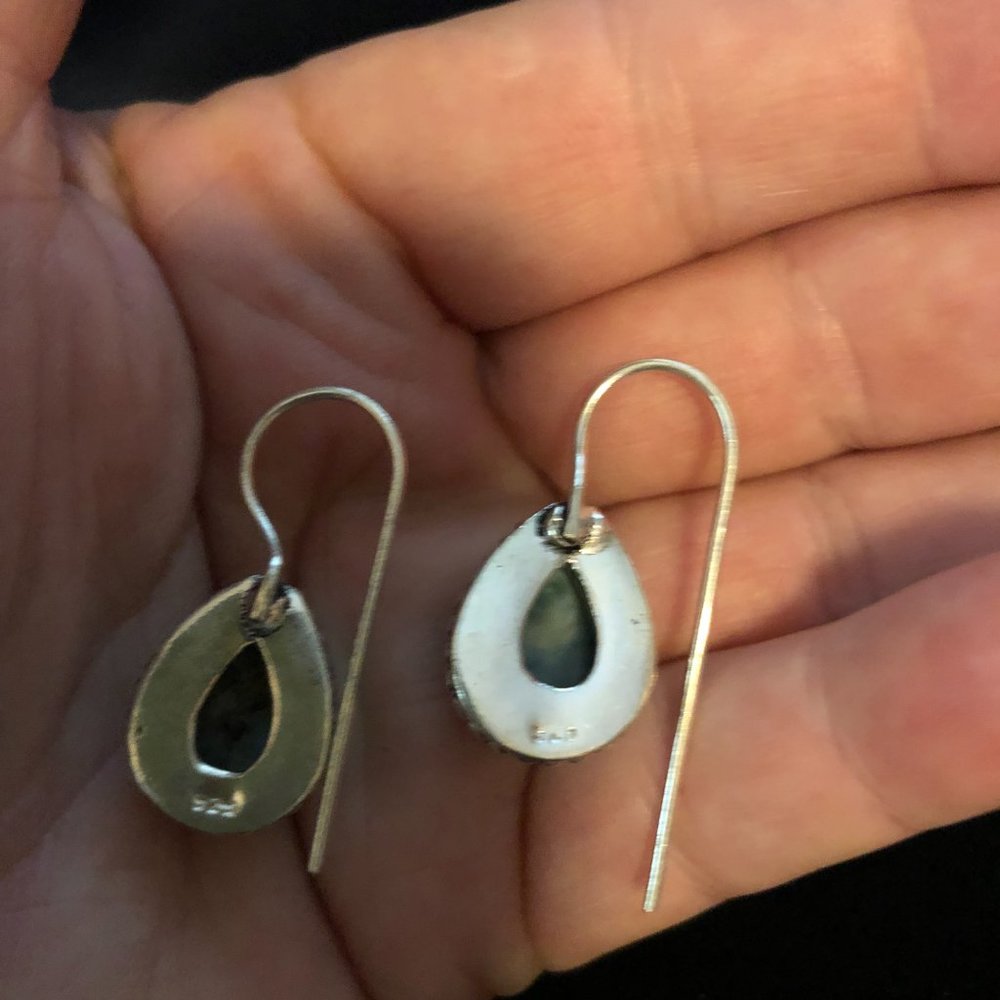 Handmade Stamped 925 Republic Larimar, Garnet Gemstone Necklace & Earring Set - Picture 6 of 7